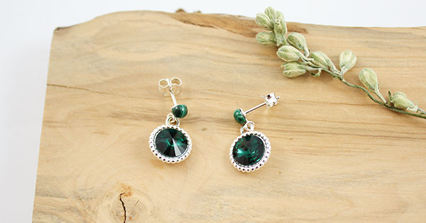 925 Malachite silver earrings with Swarovski or PureCrystal cabochon 925 Malachite silver earrings with Swarovski or PureCrystal cabochon