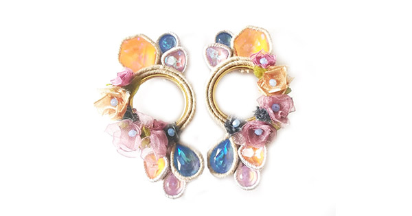 Poutache earrings with organza fabric and PureCrystal Poutache earrings with organza fabric and PureCrystal