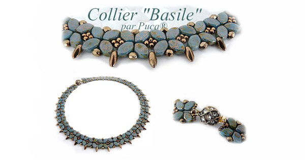 Basil Necklace with Paros® aqua deep gold glass beads by Puca® Basil Necklace with Paros® aqua deep gold glass beads by Puca®
