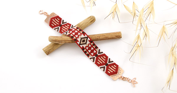 Miyuki Terracotta and Golden Rose woven bracelet with weaving tips Miyuki Terracotta and Golden Rose woven bracelet with weaving tips