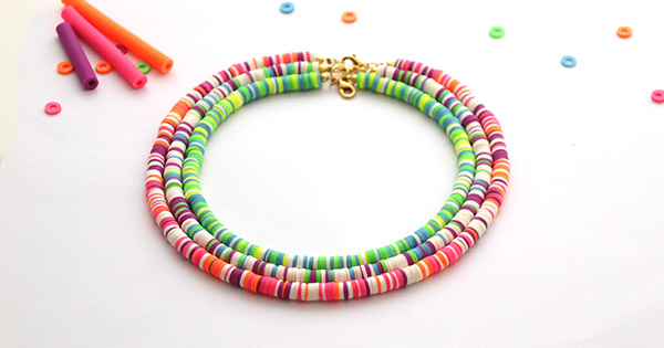Heishi beads in neon Fimo polymer clay Heishi beads in neon Fimo polymer clay