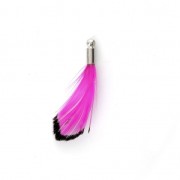Tie and Dye pheasant feather with a silver tone terminator 25 mm - Fushia/Black x1