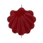 Flat 12 mm Bead - mother-of-pearl - Scallop Pattern - Dark Red x1