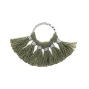 15x20mm Small fan pendant with imitation cotton tassels - Khaki/Silver Tone x1