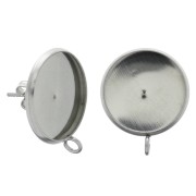 Stainless steel earstuds with 1 open ring for 16mm flat back cabochon x2