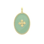 14x8.5mm Oval charm cross pattern and epoxy resin - fine Gold plated - Mint x1