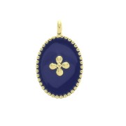 14x8.5mm Oval charm cross pattern and epoxy resin - fine Gold plated - Dark Blue x1