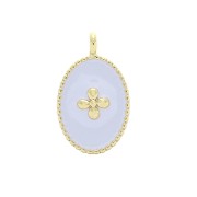 14x8.5mm Oval charm cross pattern and epoxy resin - fine Gold plated - Light Purple x1