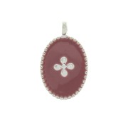 14x8.5mm Oval charm cross and epoxy resin - fine silver plating - Antique Pink x1