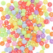 Assortment of 200 round 7mm alphabet letter beads - Neon Multicolored - White x1