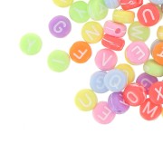 Assortment of 200 round 7mm alphabet letter beads - Neon Multicolored - White x1