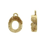 10x8mm Oval worked oval pendant for flat back cabochon - Gold plated 3 micron x1