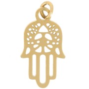18x10mm 316L Stainless steel Hamsa hand charm with open ring - Gold Tone x1