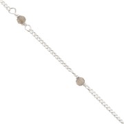 2mm 925 Sterling Silver Curb mesh Chain with faceted stones - Smoky Quartz x50cm