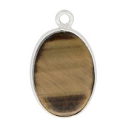 18x11mm 925 Sterling Silver Oval gemstone pendant - Tiger Eye x1