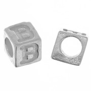 5mm 925 Sterling Silver alphabet letter cube bead with large hole - B x1
