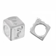 5mm 925 Sterling Silver alphabet letter cube bead with large hole - F x1