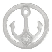 10mm 925 Sterling Silver Round charm anchor motif with zirconium oxide - Crystal x1