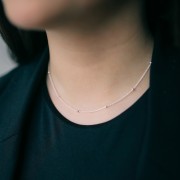 2.5mm 925 Sterling Silver cable mesh choker alternating round beads (1x3) x37cm