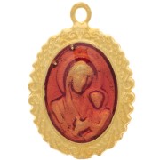 22x15mm Oval virgin pattern pendant with epoxy resin - Gold plated - Red x1
