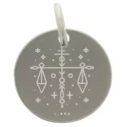 13.5mm 925 Sterling Silver Round charm - Libra Zodiac Sign x1