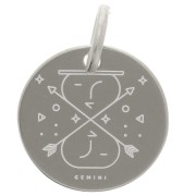 13.5mm 925 Sterling Silver Round charm - Gemini Zodiac Sign x1