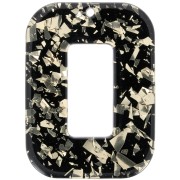 Acetate hollow rectangle pendant 40x30 mm - Glitter - Gold - Black x1