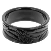bracelet - 65.5mm Thick opaque resin bracelet - flowers - Black x1 65.5mm Thick opaque resin bracelet - flowers - Black x1