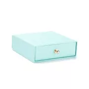 Turquoise - 9x9x3cm cardboard Jewellery box with drawer - Pearl Turquoise - Gold x1 9x9x3cm cardboard Jewellery box with drawer - Pearl Turquoise - Gold x1