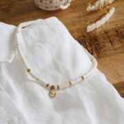 Heishi polymer clay rondelle beads 8x1 mm - Mix White - Yellow - Black x39cm