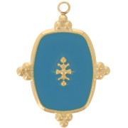 23x17mm 316L Stainless Steel Rectangle Pendant with Resin - Gold - Turquoise x1