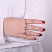 Calcedoine navette ring with serrated edges - Size 54 - Fine Gold Plated x1