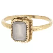 BChalcedony Rectangle Ring - Serrated Edge - Size 54 - Fine Gold Plated x1