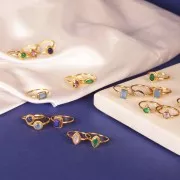 BChalcedony Rectangle Ring - Serrated Edge - Size 54 - Fine Gold Plated x1