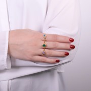 Round serrated edges Ring - Size 54 - Calcedonia - Fine Gold plated x1