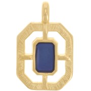 21x13mm Textured octagon epoxy resin pendant - Fine Gold plated - Blue x1