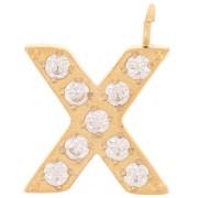 13mm St. steel 316L letter alphabet Charm with Zirconium oxides - X - GOLD x1