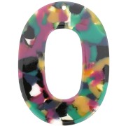 Acetate Oval Hollow Pendant 47x34 mm - Tortoiseshell Green - Fuchsia x1