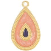 27x16mm Pendant drop with epoxy resin - Fine gold plated - Salmon pearl x1