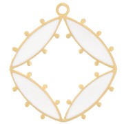 16x15mm St. steel 316L Hollow rhombus charm with epoxy resin - Gold - White x1