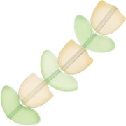 14mm Set of 6 Glass Tulip Beads - Yellow Flower - Green