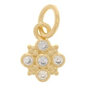 7mm flower charm with zirconium oxides - 3-micron gold-plated - Crystal x1