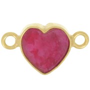 15x8mm gemstone Heart spacer - Fine Gold Plated - Ruby Imitation x1