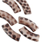 Curved tube beads 35x11 mm in opaque acrylic - Spotted Leopard pattern x6