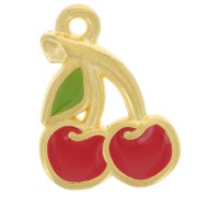 18x13mm Cherry charm with epoxy resin - Fine gold plated - Red x1