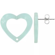 19x21mm Acetate Hollow heart earstuds - Tortoiseshell Mint Pearl x2