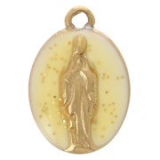 Oval charm 14.5x10mm religious pattern 304L stainless steel Gold Yellow glitter x1