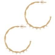 38mmStainless steel 316L bamboo effect hoop earrings with 7 closed rings - Gold x2