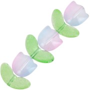 14mm Set of 6 Glass Tulip Beads - Iridescent Flower Pink - Blue x1