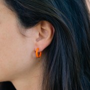 17mm 304L st. steel round hoop earrings - epoxy resin - Orange x2